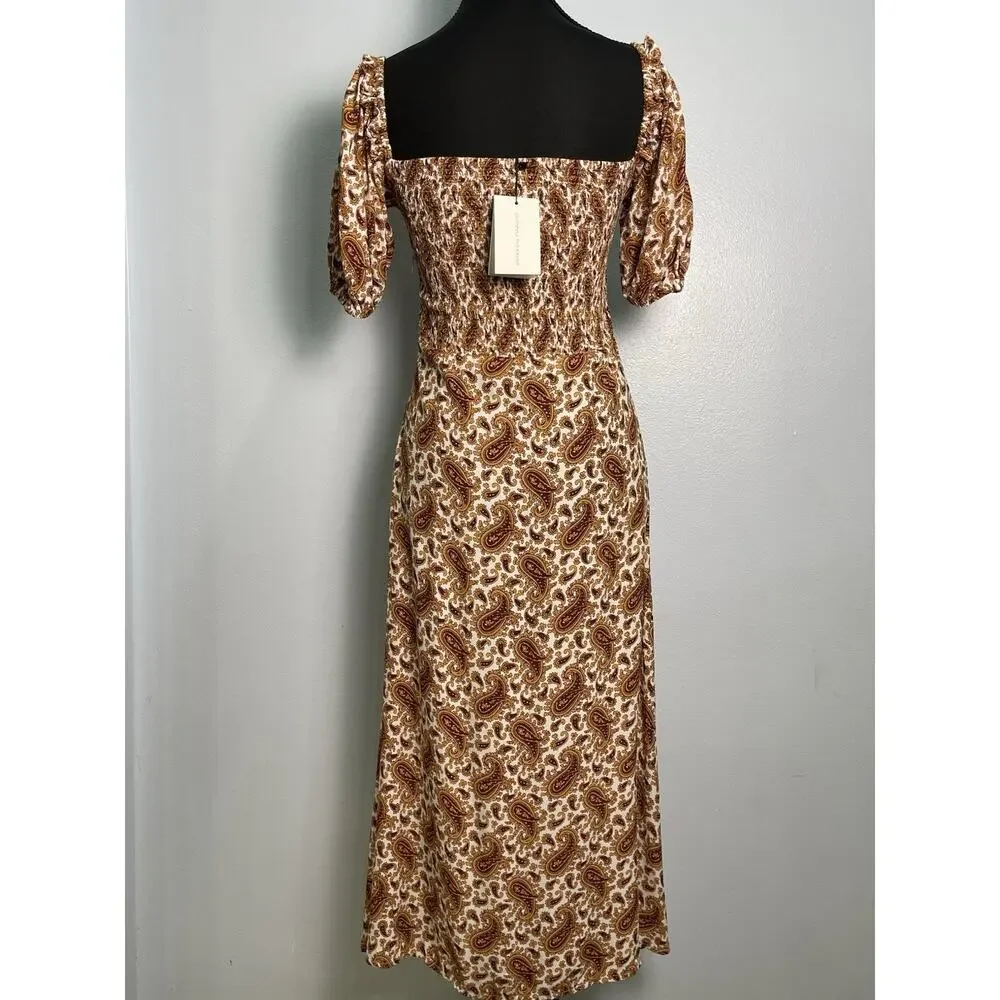 NWT Faithfull The Brand Juniper Paisley Midi Dress Puff Sleeve Sweetheart Size 6 - Picture 4 of 10
